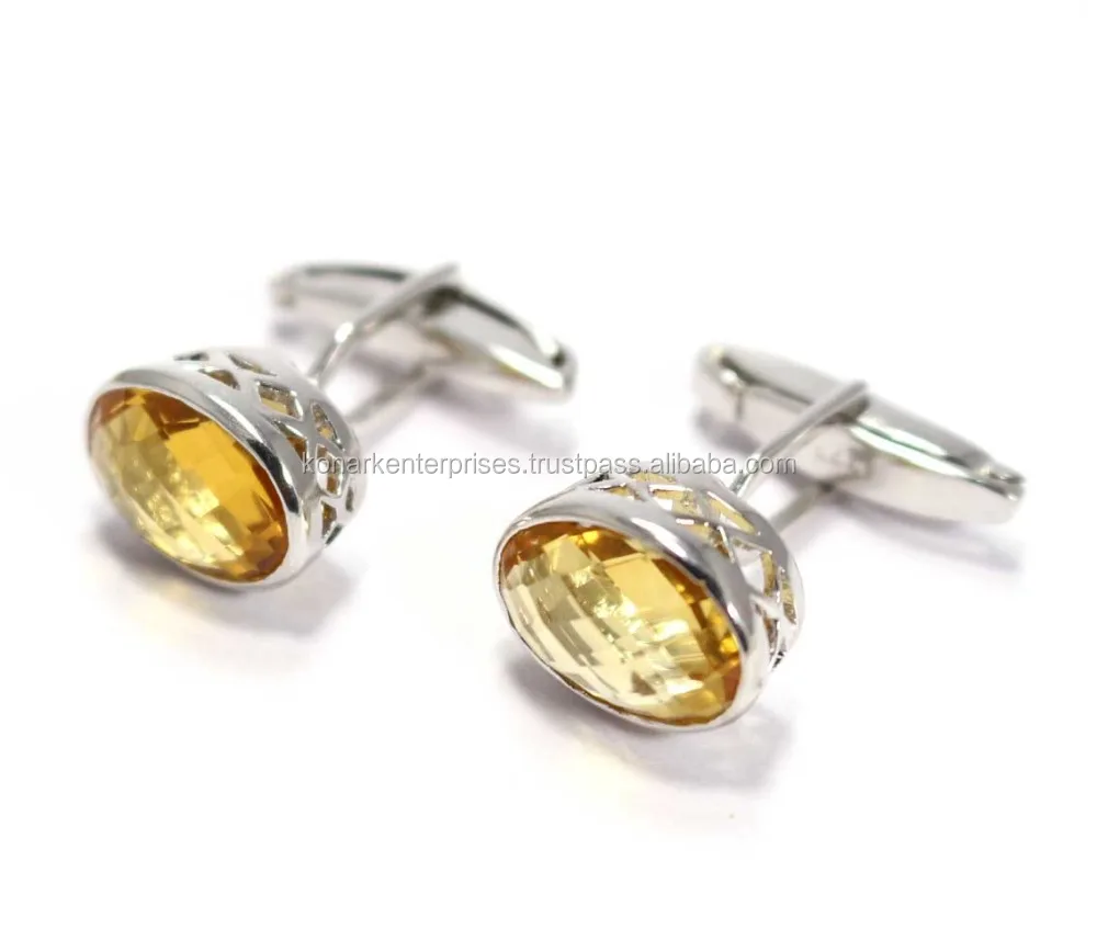 Граненые золотые топазы 925, оптовая продажа, запонки из стерлингового серебра с драгоценными камнями, мужские ювелирные изделия