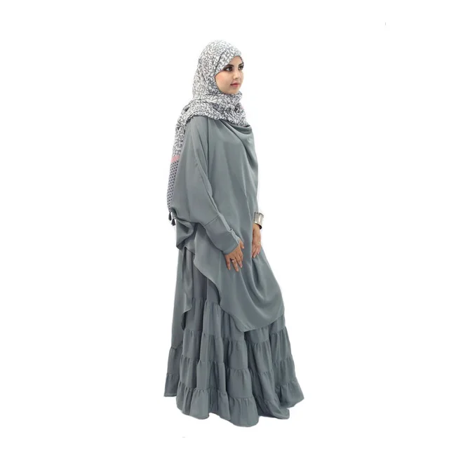 Jilbab Two Piece Hijab with Long Frill Skirt Women Wool Peach Adults Middle East Grey PK XS to XL 10 Pcs OEM Service,oem Service