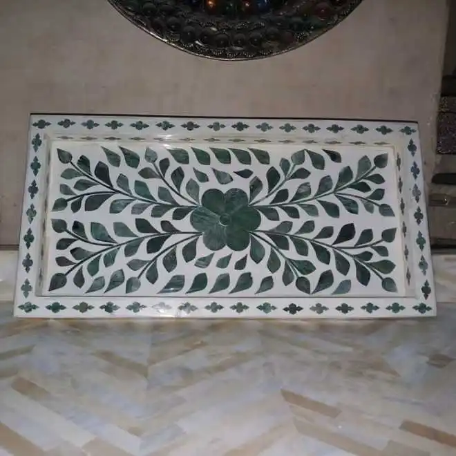 Beautiful Handmade Bone Inlay Modern Handmade Serving Tray | Best Price Indian Handmade Art Inlay Trays Manufacturer