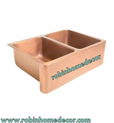 ANTIQUE LUXURY COPPER SMOOTH FARMHOUSE SINK  DOUBLE BOWL ANTIQUE KITCHEN SINK