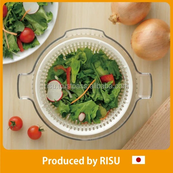 Quick dry and Multi function mixing bowl plastic salad spinner & mixer with compact whisker made in Japan