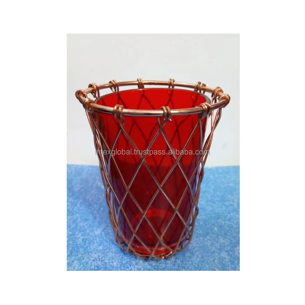 Tea Light Glass Candle Holder with Iron Covered Stand