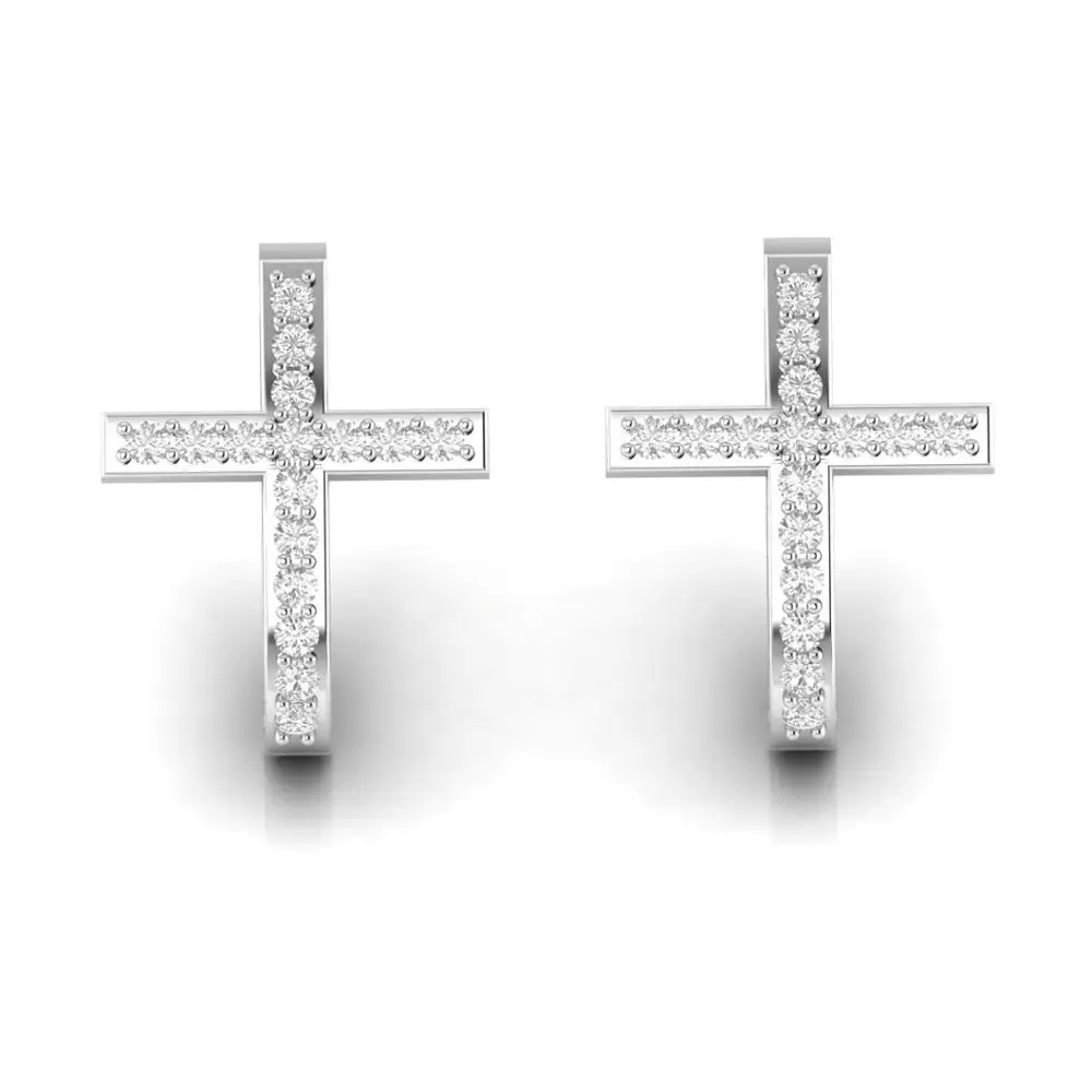 Real Natural Diamond Huggie Religious Cross Earrings For Women Solid in 18kt Yellow White Rose Gold 4.92 grams Jewelry