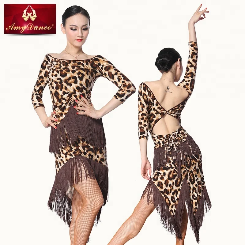 
Sexy backless design adult women latin tassel dancewear with bra inside latin dance costume 