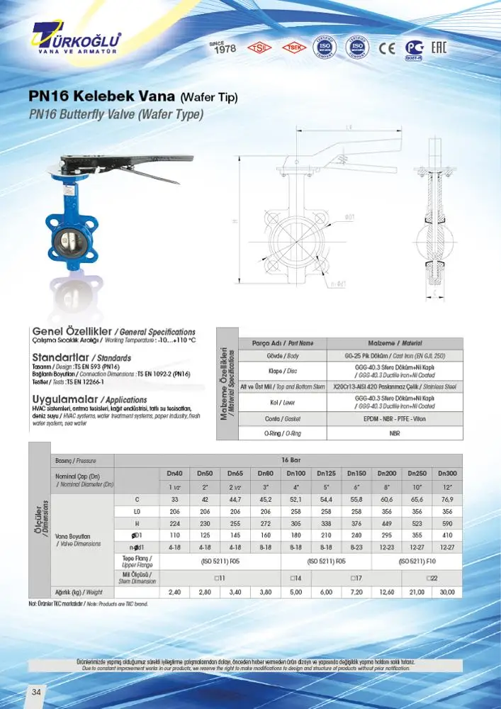 
DN50 Butterfly Valve (Wafer Type) 
