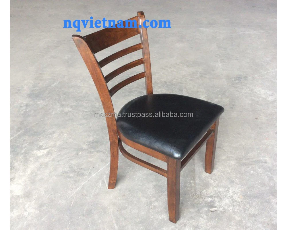 
LADDER BACK CHAIR WITH BLACK PU SEAT-RUBBER WOOD WALNUT COLOR 