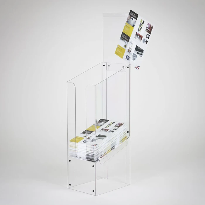 Acrylic Newspaper Magazine Dump Bin Transparent Plexiglass Magazine Holder with Poster