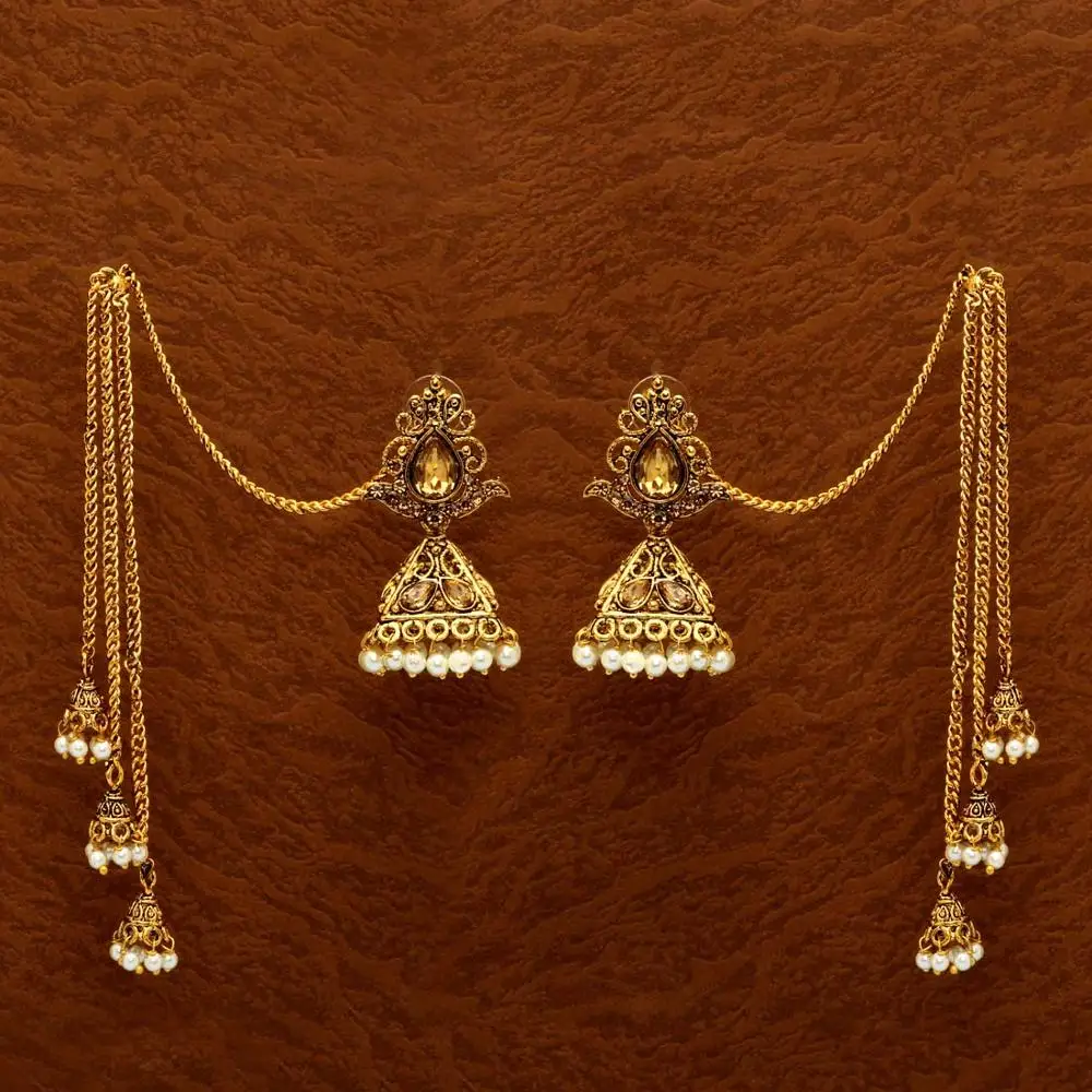 Latest Indian Jewelry Gold Color Glass Stone Kashmiri jhumka Earrings