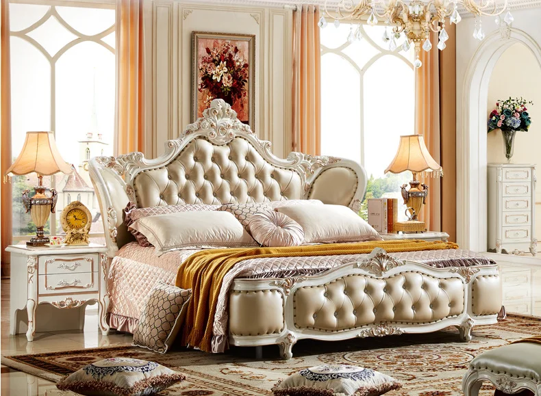 Luxury Classic King Size Wood Royal French Style Bedroom Furniture Set