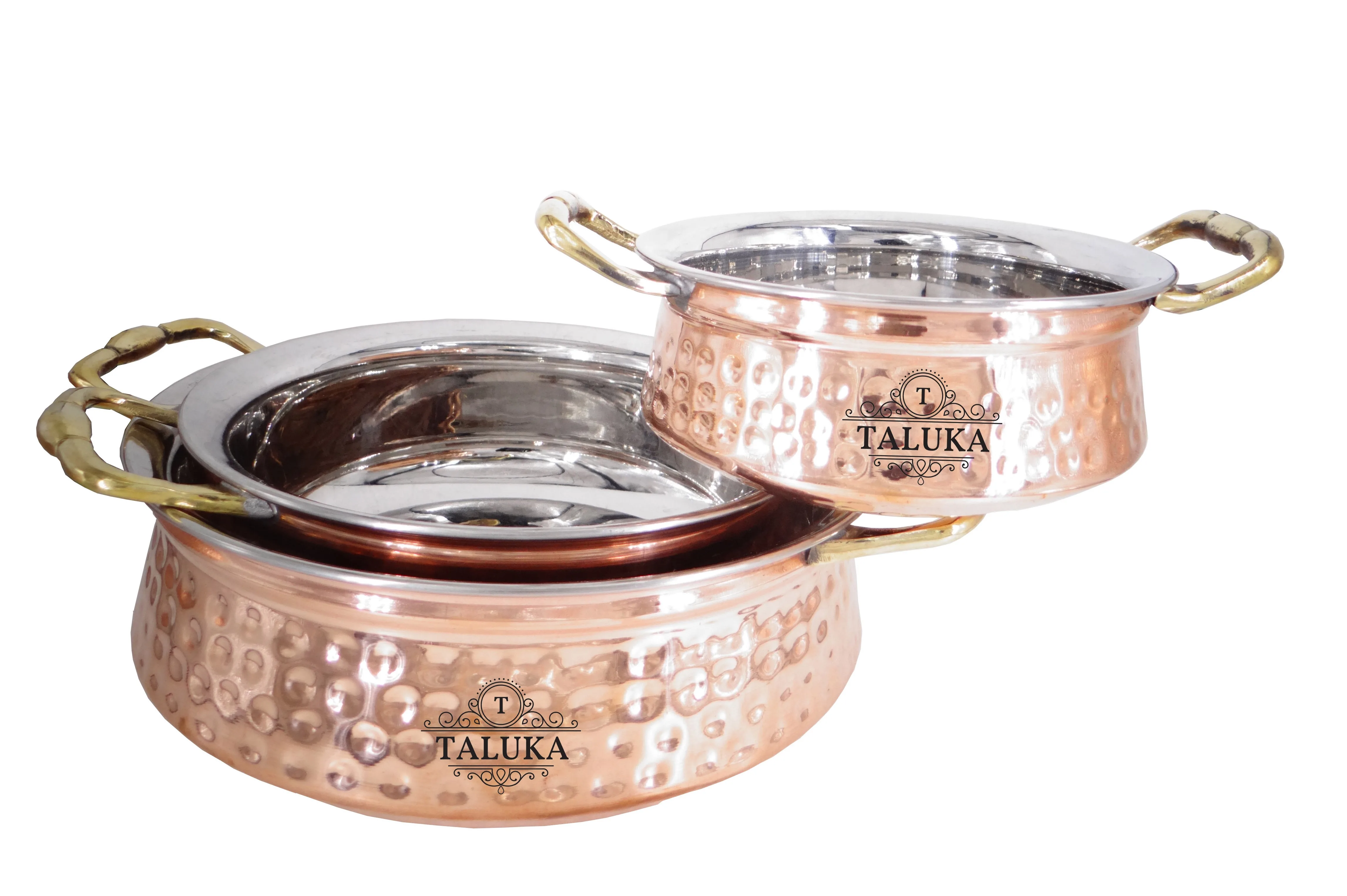 Handmade Hammered 4 Piece Serving Bowl Stainless Steel Copper Handi