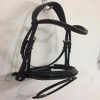 
Superior Quality Leather Dressage Bridle with Golden Crystals on Brow band and Nose band 