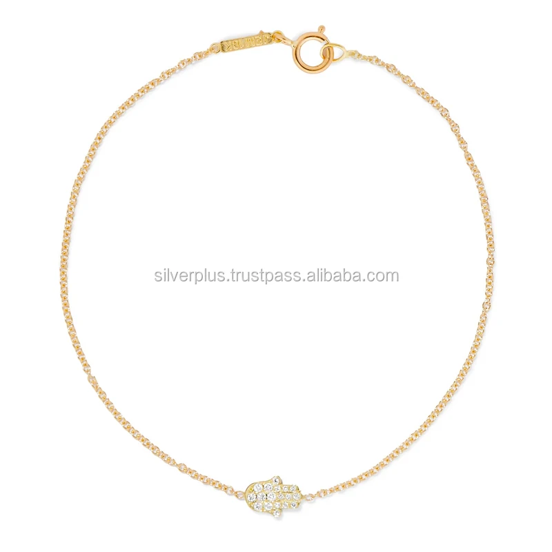 Натуральный со стразами однотонные 14k желтого золота Фатимы хамса руки цепи браслеты, браслеты оптовая продажа ювелирных изделий