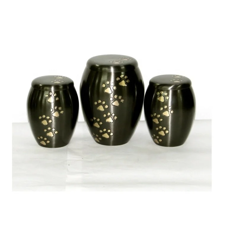 Indian Design BTC Made Paw Print Brass Cremation Urn for Pets Colorful Matte Metal Pet Urn for Ashes