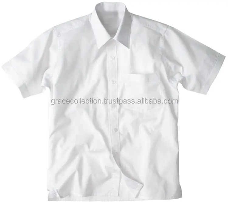 Primary School Short Sleeve Double Pocket Boys Shirts White Shirts