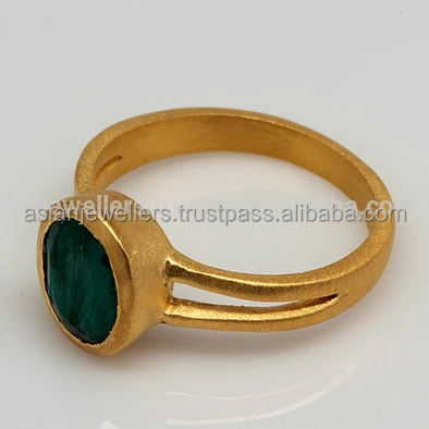 925 Sterling Silver Dyed Emerald Gemstone Stylish Ring Vermeil Gold Gemstone Ring