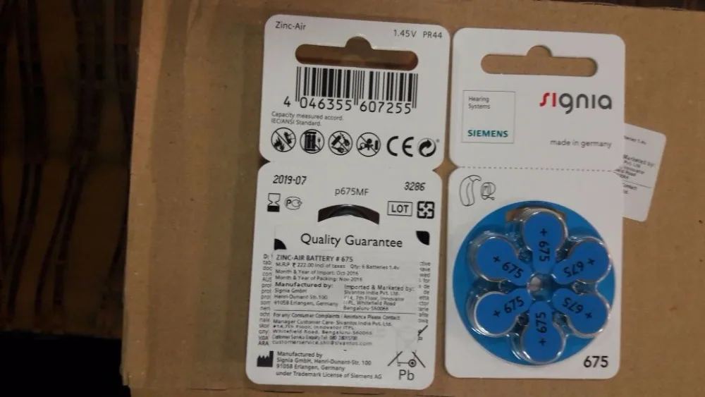 signia mercury free zinc air A 675 Hearing Aid Batteries 1.45V Germany made signia zinc air mercury hearing aid battery