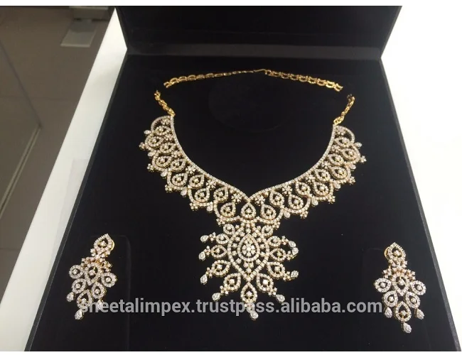 Latest Design 30.68 Tcw Real Natural Round Diamonds VS Clarity 18Kt White Gold Diamond Necklace With Earring Set at Best Price