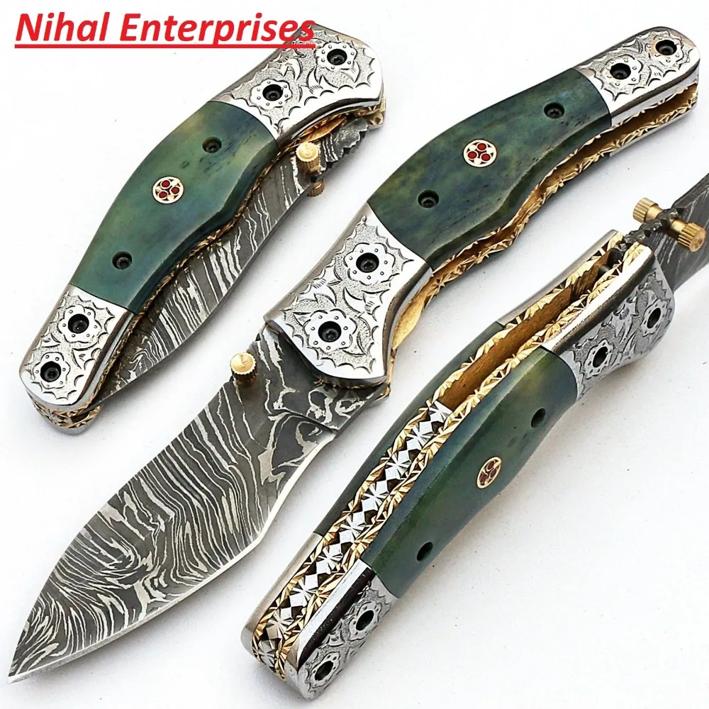 Дамасский нож на заказ, складной нож ручной работы с фиксатором