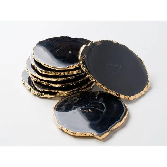 
Black Agate Coasters--Gold Plated Coasters--Silver Plated Coasters 
