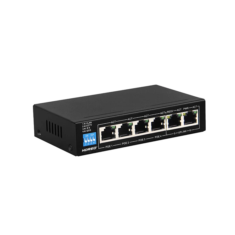 Fast Delivery Metal Case 6 Port AI PoE Switch 4 Port 10/100Mbps PoE Support Vlan QoS 250m Extend