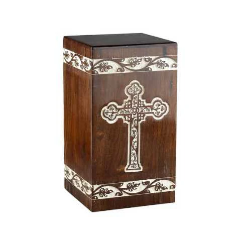 Engraved Cross  Antique Memorial Cheap  Wooden Casket Box for Adults Human Funeral  Ashes Cremation urns American/European Style