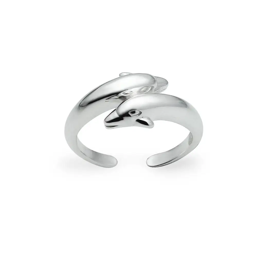 925 Sterling Silver Polished Twin Dolphins Toe Ring