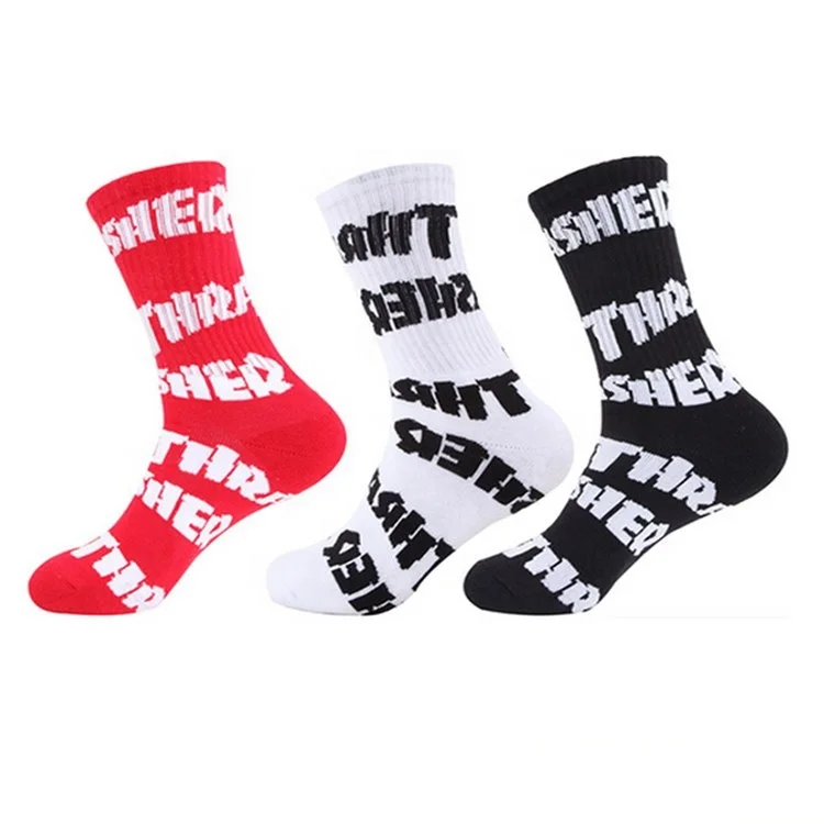 XIANGHUI Letter Printed Long Hip Hop Happy Skate Unisex Calcetines socks