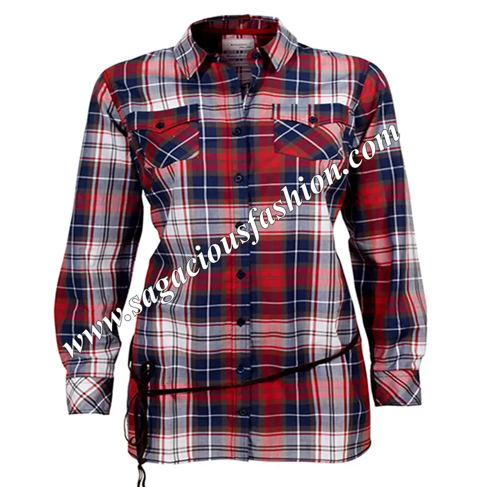 100% cotton custom Ladies long sleeve shirts plus size plaid designer casual cotton flannel shirts