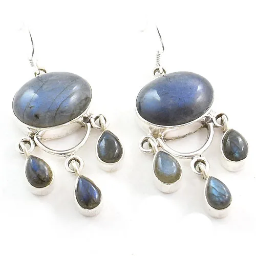 925 sterling silver blue fire labradorite drop earrings for girls handmade Indian wholesale jewellery