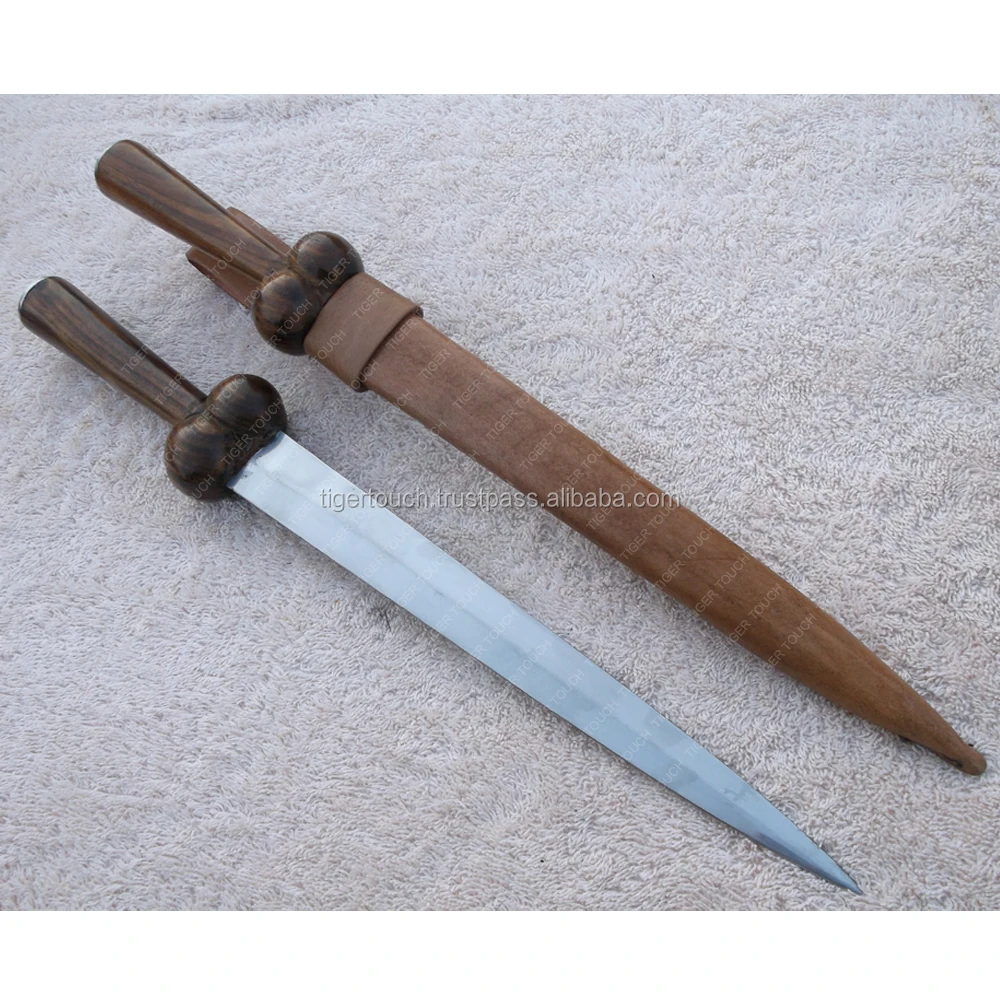 medieval / viking knife wood handle leather scabbard with belt strap