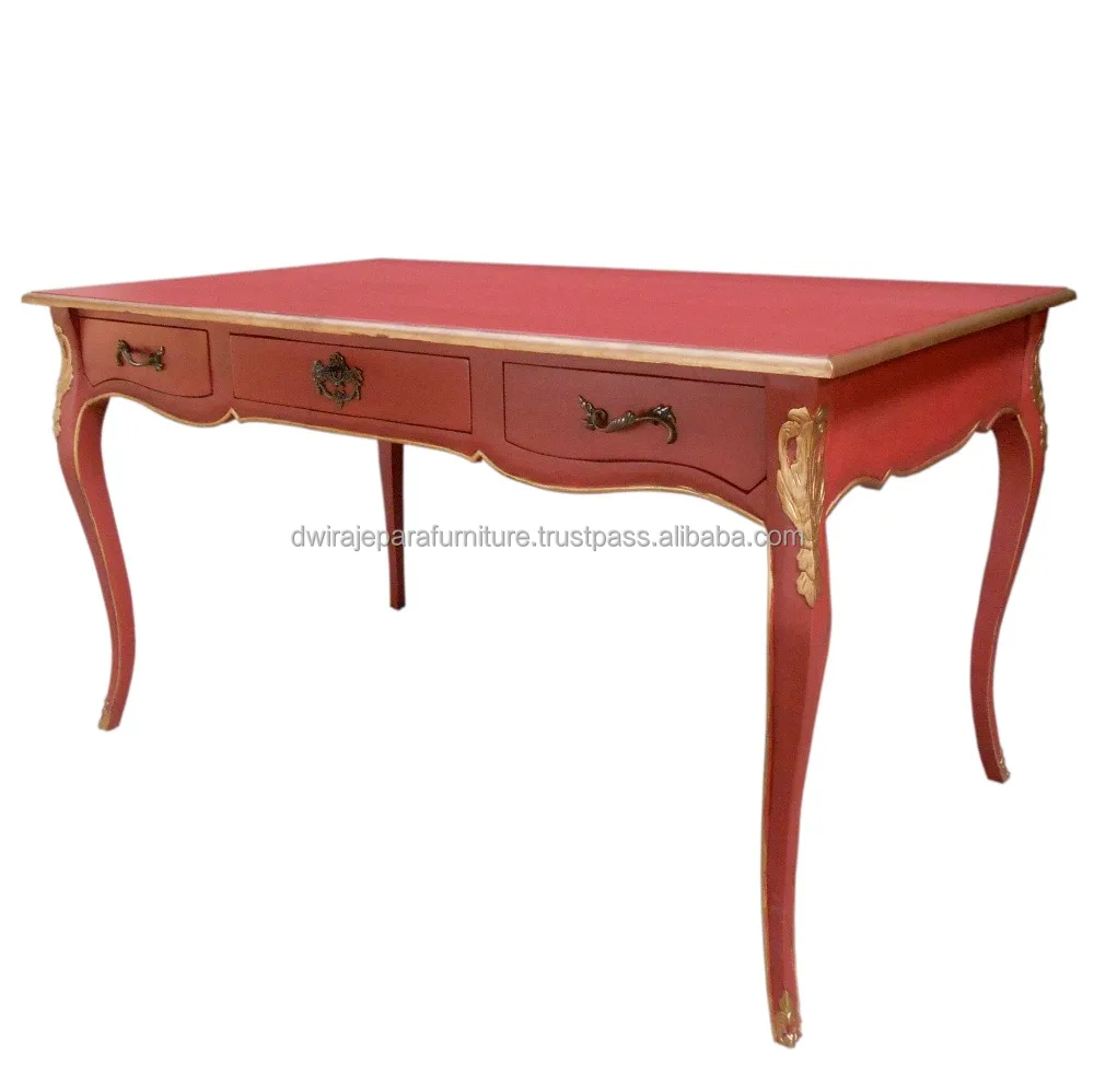 Антикварная окрашенная мебель-красная винтажная мебель деревянный стол во французском стиле.