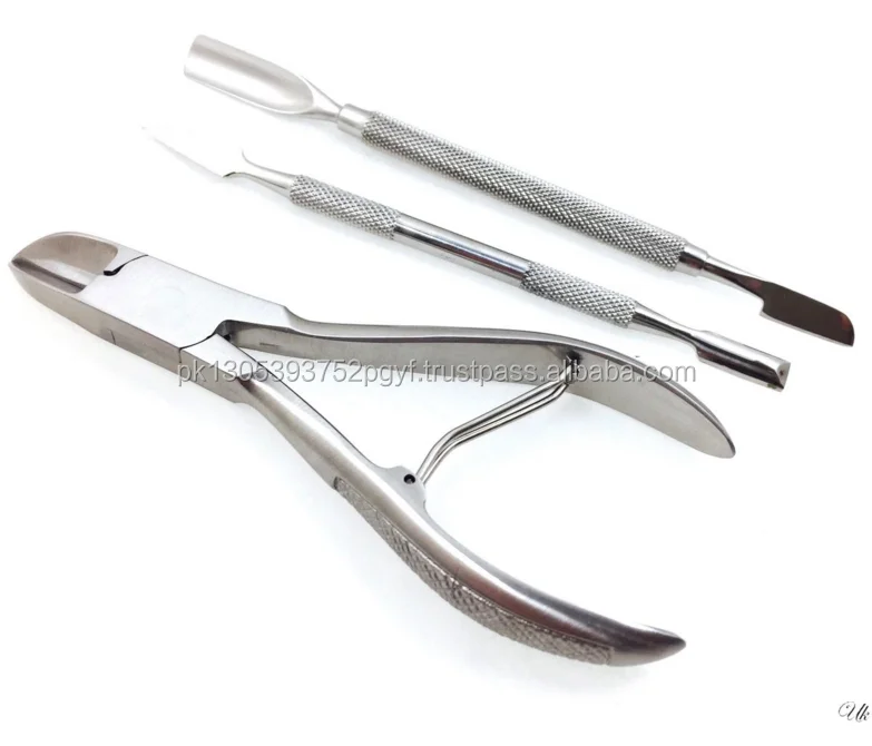 Set Of 3 Ingrowing Toe Nail Cutter Clipper 12cm + 2x Nail Pusher Double Ended /Podiatry Chiropody Instruments