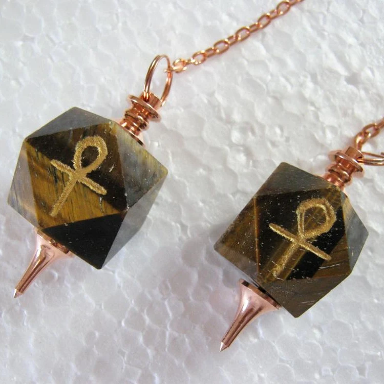 Wholesale Pendulum : Tiger Eye Ankh Pendulums With Copper Chain