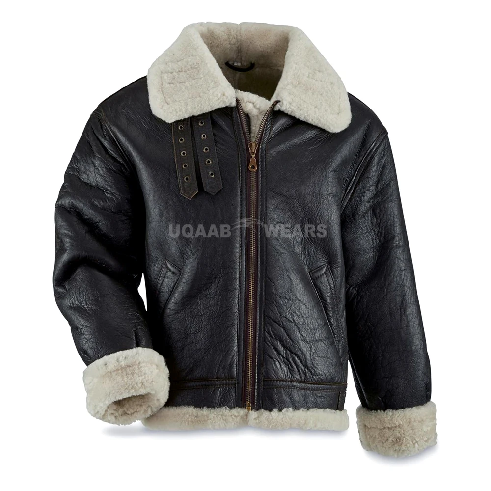 Men Flight Aviator Shearling B3 RAF Bomber Real Sheepskin Pilot Flying Leather Jacket Flight Leather Jacket warm filling jacket