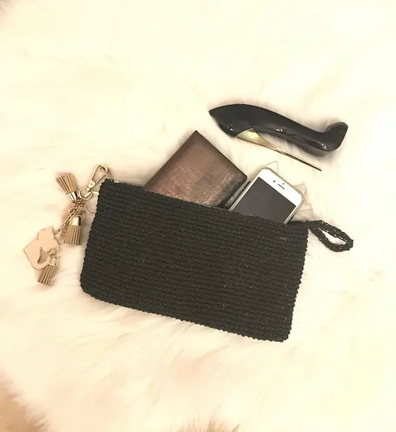 Black Raffia clutch bag for Lady