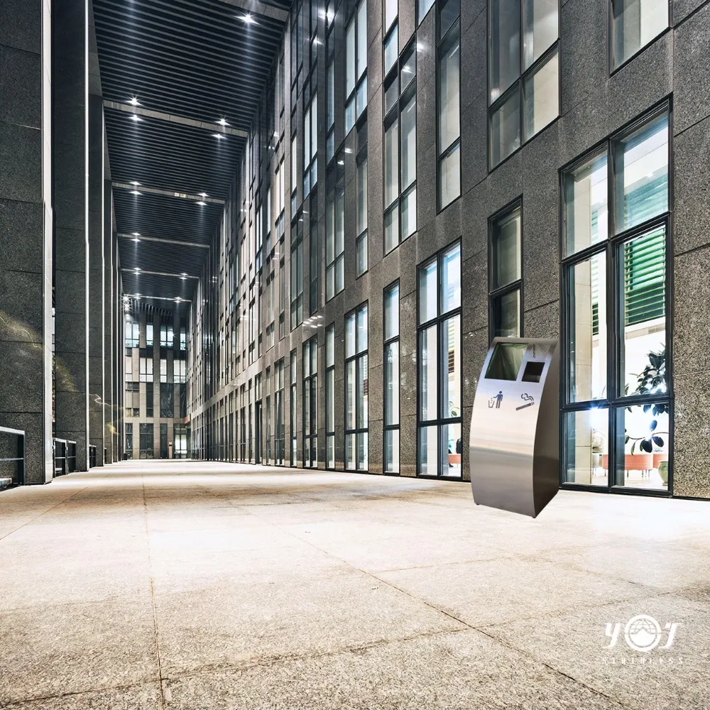 stainless steel outdoor public trash can with ashtray