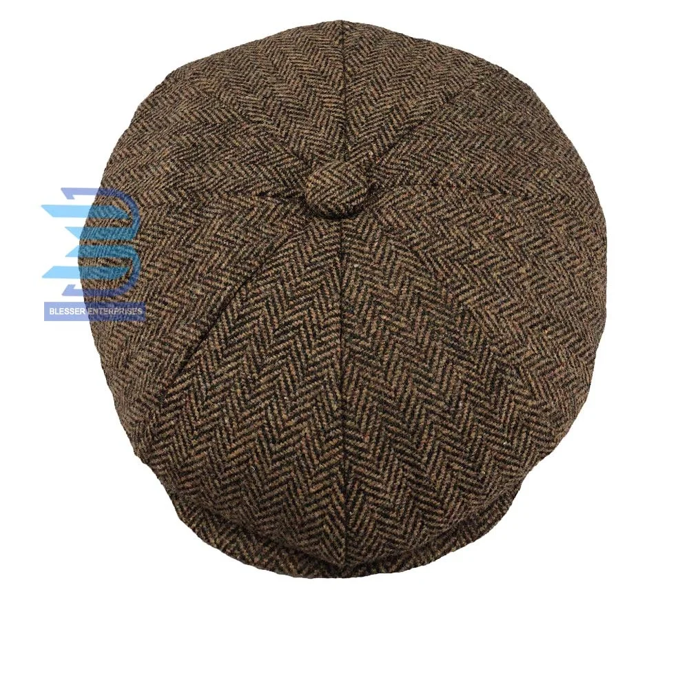 Стильная кепка газетчика с улыбающимися глазами плоская в елочку из твида и шерсти Гэтсби для