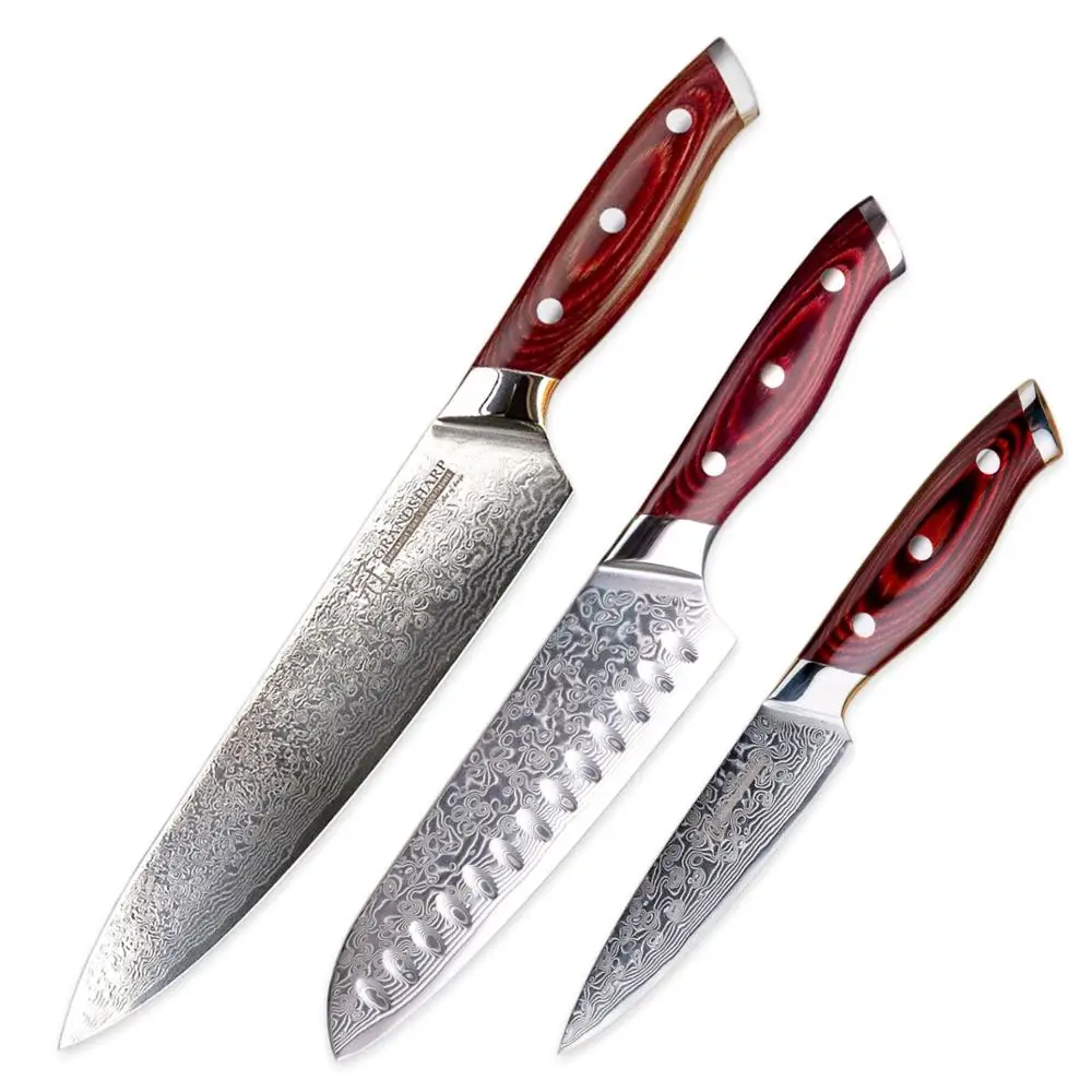  GRANDSHARP 3 шт. набор дамасских ножей 67 слоев японская Дамасская сталь vg10 шеф-повар японский сантоку универсальный кухонный