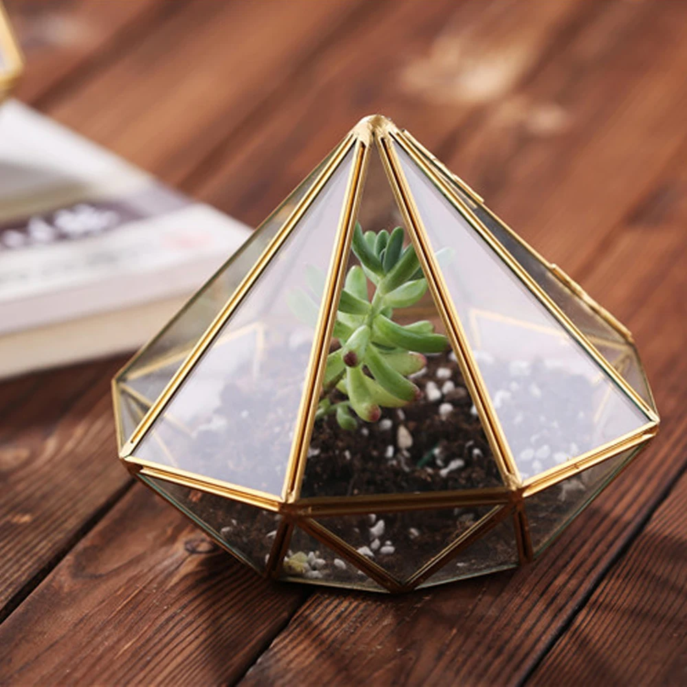 succulent plant glass geometric terrarium ,decorative glass terrarium for home decor Glass Terrarium,pyramid shape terrarium