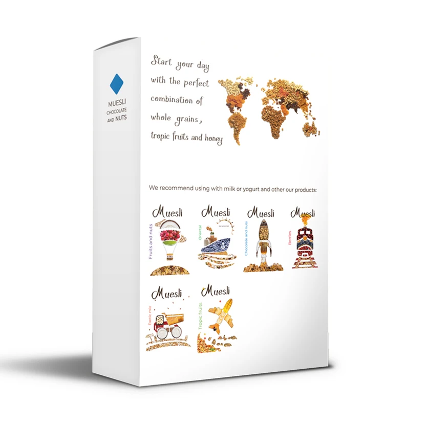 Хрустящие хлопья muesli с шоколадом и орехами для завтрака, гранола