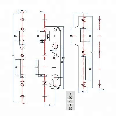
High Quality Aluminium Door Use Narrow Type Mortise Door Lock 