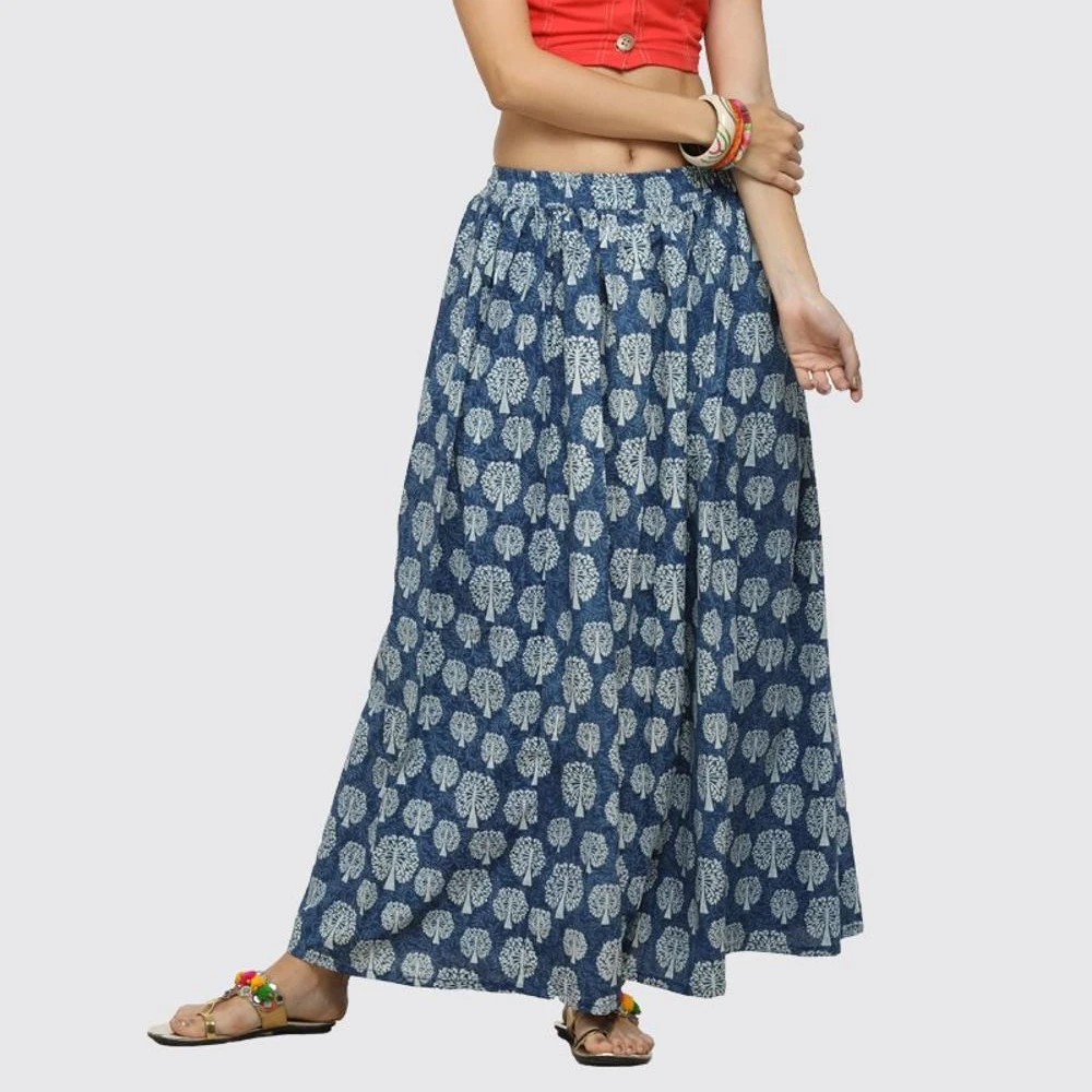 Custom spring/fall Long  Ruffled Skirt Girls Traditional Printing Hem Full Flared Women Boho Skirt