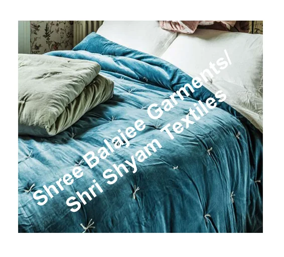 VELVET TWIN QUEEN  SIZE QUILTS WITH BLOCK PRINTED REVERSE INDIAN HANDMADE KANTHA STITCHED BLANKETS