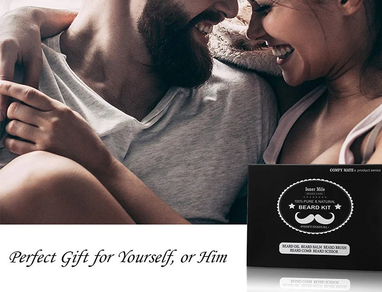 Isner Mile or Customize Private label 6 items organic beard grooming kit with beard comb and brush for beard shaper men