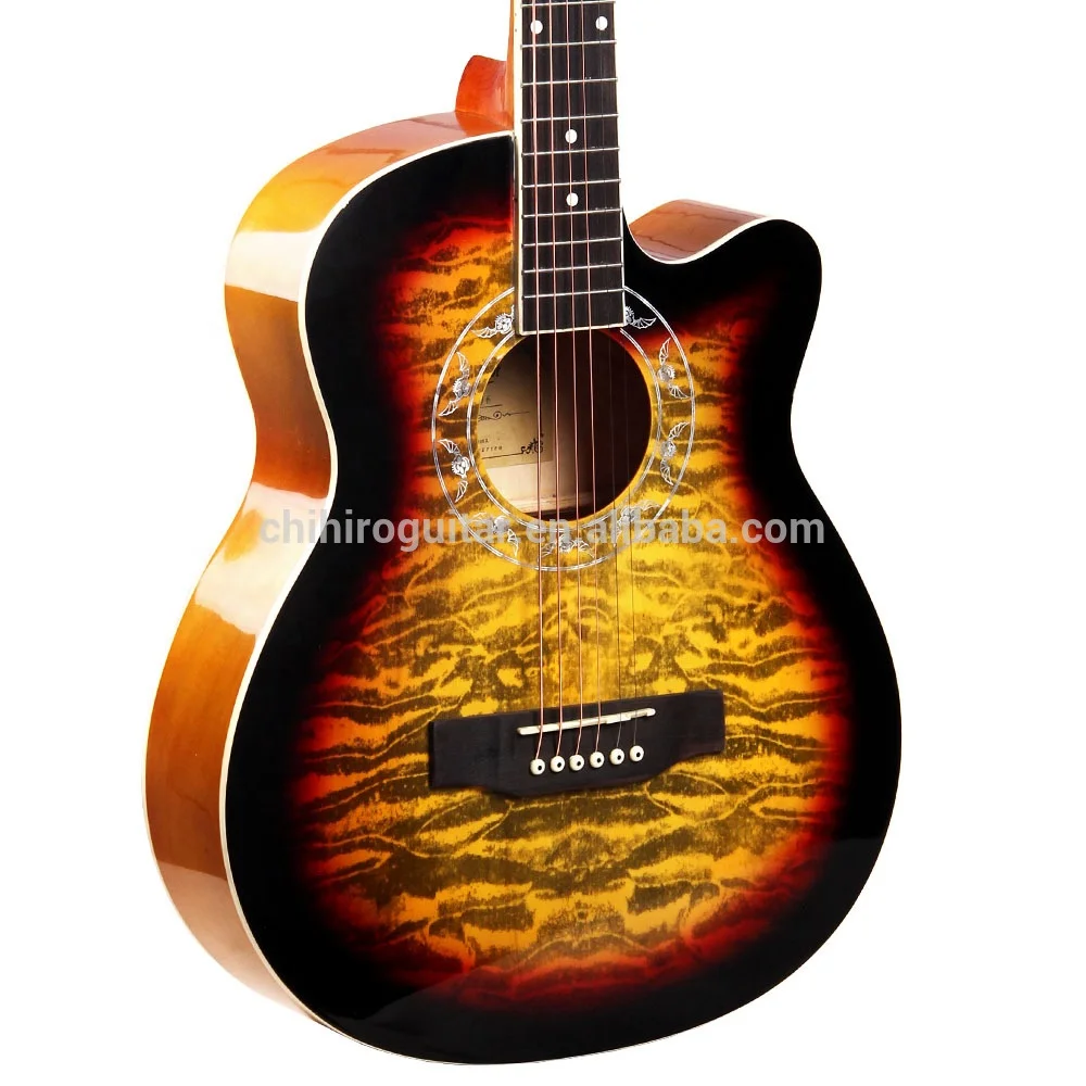 OEM service 39 inch blue red black yellow beginner basswood linden plywood acoustic guitar with guitar pickup amplifier and