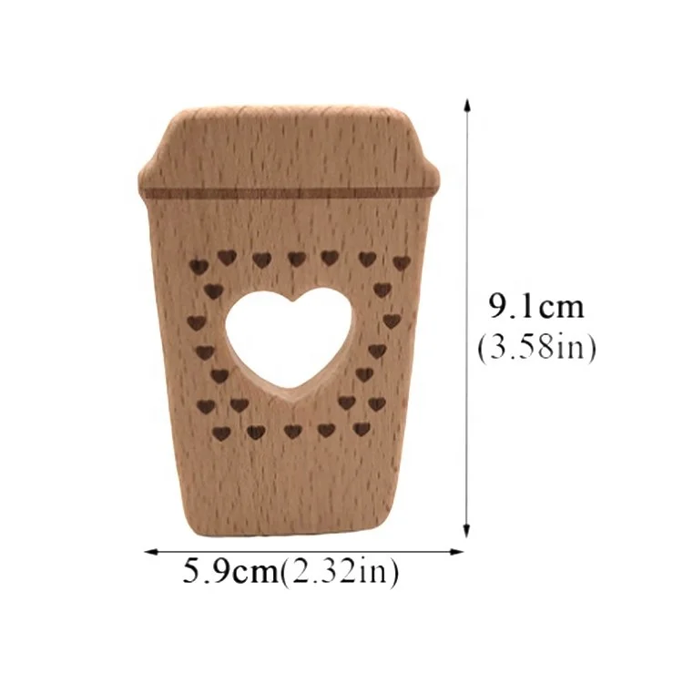 High Good Quality Funny Coffee Cup Shape Wooden Teether Beech Wood cup Teether for Baby