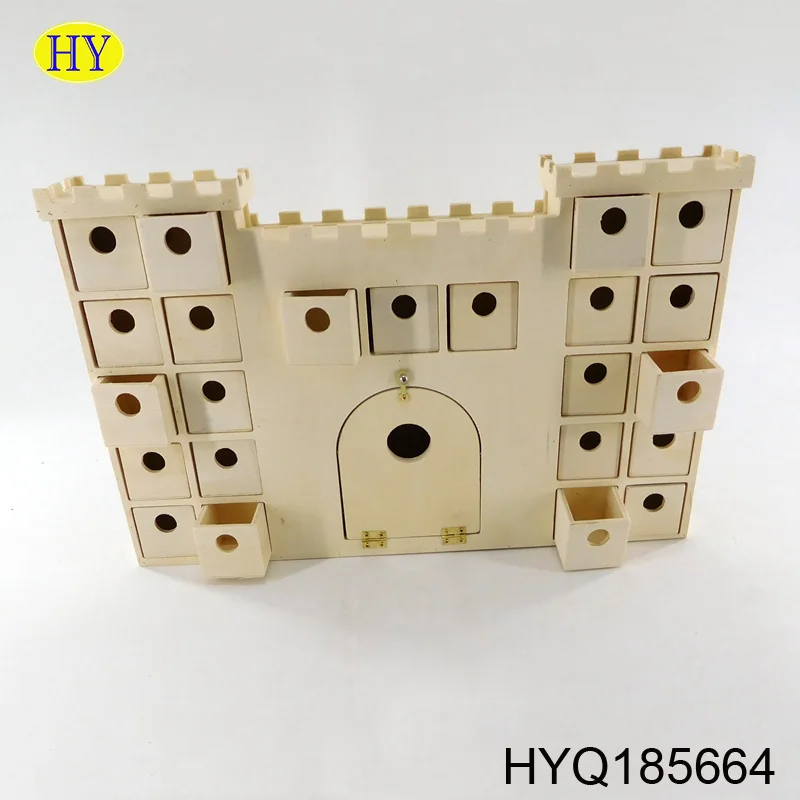 cheap custom castle shape Christmas advent calendar cardboard box with 24 drawers wooden advent calendar