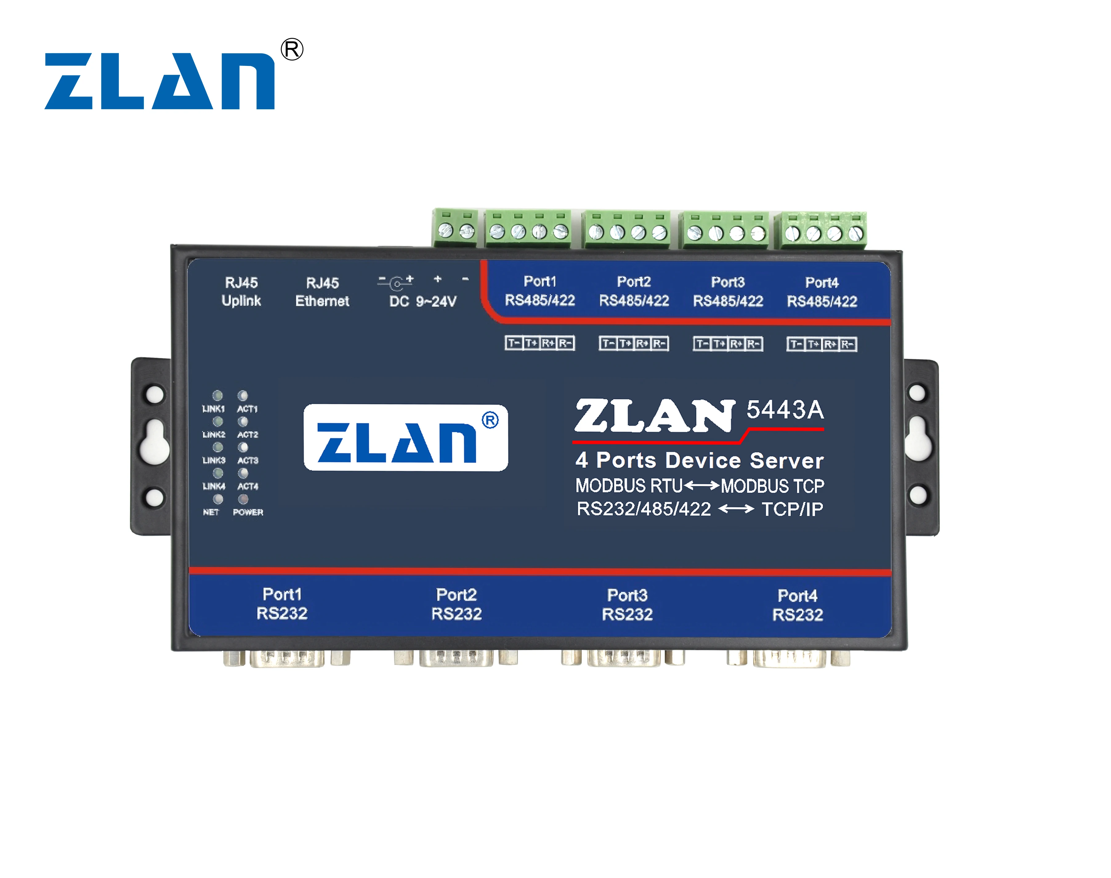  ZLAN5443A 4 порта RS232 RS485 RS422 в Ethernet TCP IP конвертер Modbus RTU отложным воротником шлюз последовательный сервер последовательных