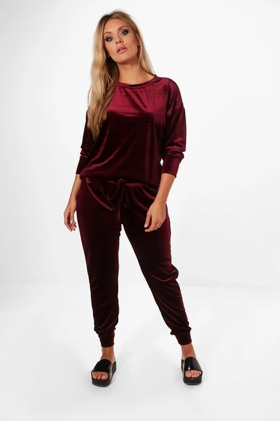 Latest Women 2 Pieces Set Plain Navy Crushed Velvet Lounge Tracksuit/High quality women suit