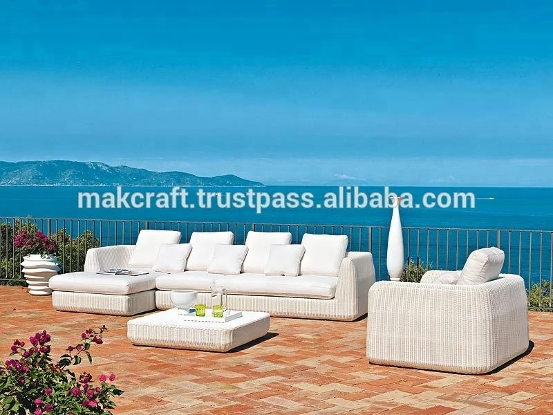 Contemporary Royal Garden Outdoor Rattan L shape Living Room Sofa Set- Patio Outdoor Wicker PE Rattan Outdoor Sofa Set Furniture